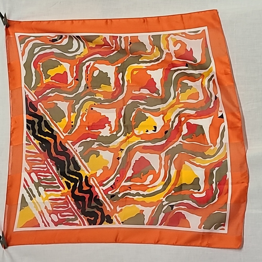 1980s Abstract Orange Yellow Green Vintage 32" Square Scarf